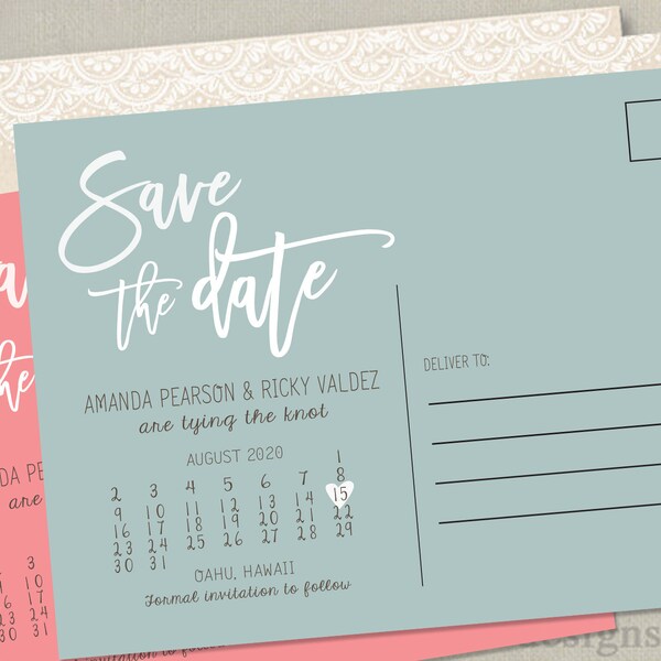 Rustic Lace Wedding Save the Dates Magnets Cards Postcards Rustic Elegance Country Beach Printed Lace Kraft Navy coral pink mint