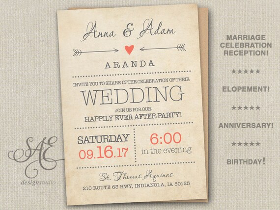 Wedding Invite Elopement Reception Invitations Invite Etsy
