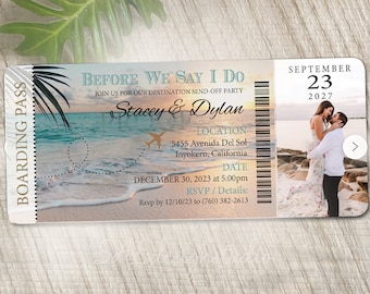 Beach Wedding Save the Date: Boarding Pass Ticket Invitation Magnet