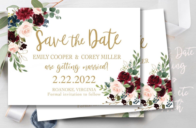 Country Boots Navy Rose Gold Burgundy pink maroon Flowers Wood Wedding Invitation rsvp set Save the date card magnet mason jar