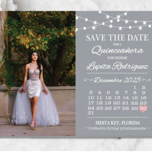 Quinceanera Save The Dates Photo Magnets Cards Girls Birthday Calendar Lace Navy Purple floral Blue Grey