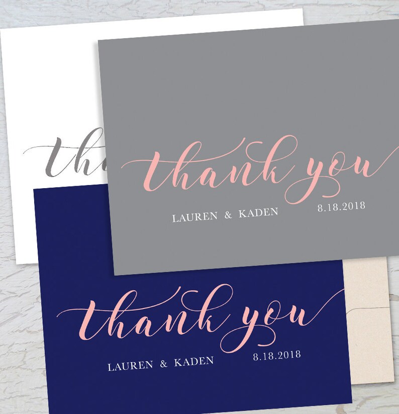 Navy Pink Gold Grey Affordable Wedding Thank You Cards Notes Etsy