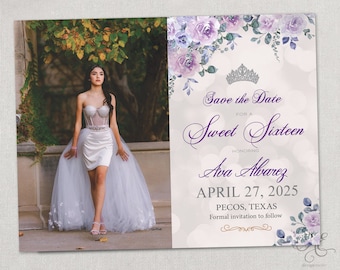 Lavender purple Silver Quinceanera Sweet 16 Wedding invitation country pink navy burgundy floral flowers boots gold butterfly quinceanera
