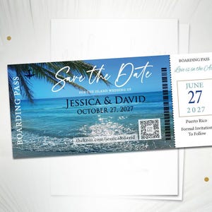 Beach Destination Tropical Boarding Pass Ticket Passport Wedding Save the Date Wedding Reception Invitation Card Magnet Destination