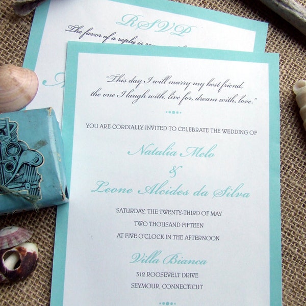 Beach Wedding Invitation Invitations Invites RSVP Cards Postcards Navy Aqua Turquoise Mint Blue Coral Destination Nautical Peach gold pink