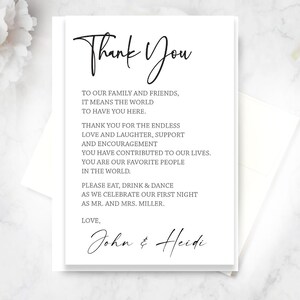 Wedding Custom Thank You Menu Size Table Cards PRINTABLE file 4 x 6 cards, and includes FREE 4 up design instant download printable files