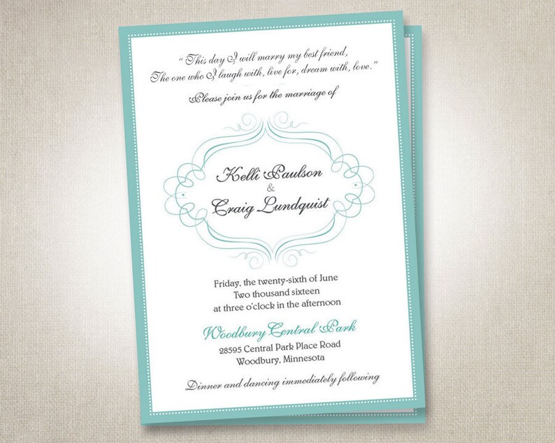 Wedding Invitations Invites Rsvp Cards Postcards Mint Blue Etsy