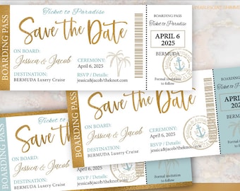 Boarding pass save the date Passport Wedding Destination Travel boarding pass any color invitations rsvp  invitation cruise beach