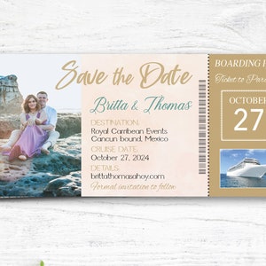 Cruise Boarding Pass Save the Date: Destination Beach Wedding