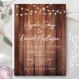 Rustic Lights Country Wedding Invitations RSVP Cards Postcards Mason Jars String Strung Lights Wood Country Beach Burlap Grey wood cheap Bild 4