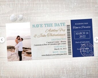 navy coral Boarding Pass Ticket Passport Wedding Save the Date Invitation Card Magnet Destination Beach tropical Travel pink gold mint