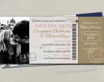 Magnets Travel Theme Boarding Pass Ticket Passport Wedding Save the Date Wedding Reception Invite Destination Travel passport boarding pass