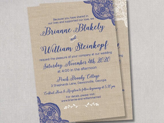 Navy Lace Wedding Invitations Invites Magnets Cards Rsvp Etsy