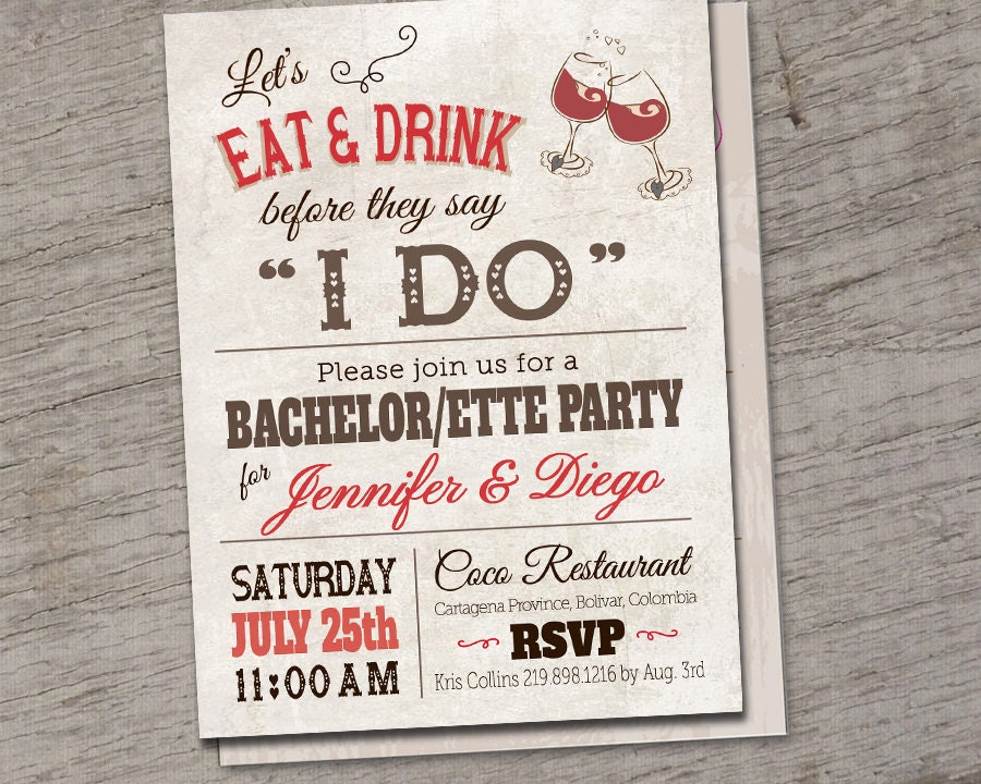 Rustic Wedding Invitations Couples Bachelor Bachelorette Party Etsy