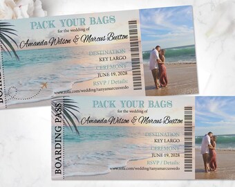 Boarding Pass Ticket Passport Wedding Save the Date Wedding Reception Elope Invitation Destination Beach Travel passport Disney cruise