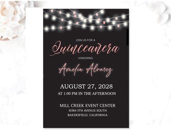 pink Quinceanera Shimmer sweet 15 16 quinceanera invitations cards white, gold rose hot pink navy blue pink red roses gold butterfly florals