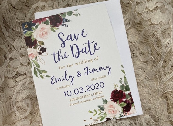 Paper Party Supplies Wedding Save The Dates Photo Magnets Cards Invitations Floral Navy Pink Blush Gold Coral Teal Mint Blue Burgundy Marsala Peach Beach Invitations Announcements