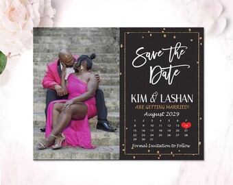 Wedding Save The Dates Modern Black Gold Photos Magnets Cards gold glitter any occasion available Neutral wedding