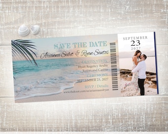 Jenny 35 Cards Beach boarding pass passport wedding save the date cards magnets invitations destination