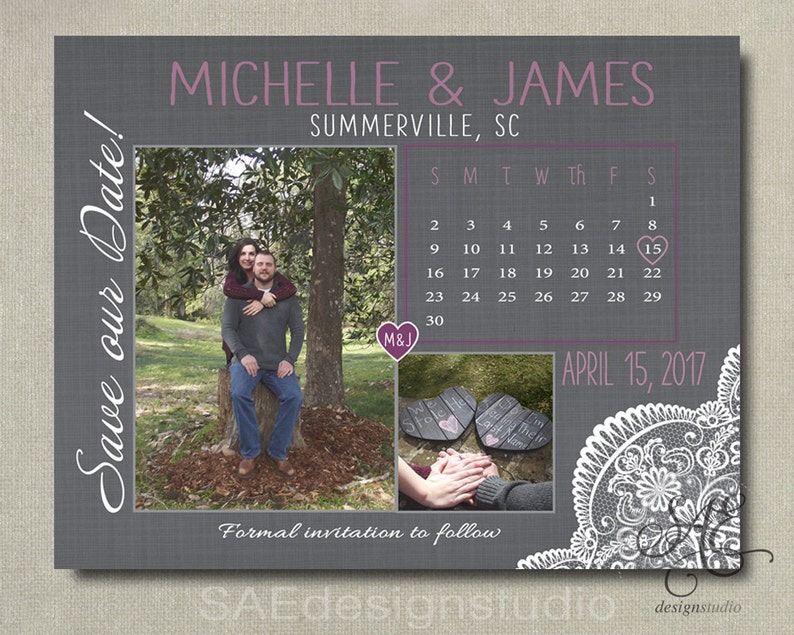 Wedding 2 photo 3 Photo Save the Dates Magnets Cards Postcards Modern Calendar Navy Coral Blush Mint Pink Purple red gold two three photo