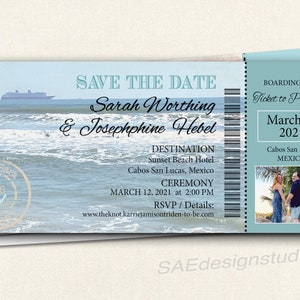 Cruise Ship Boarding Pass Ticket Wedding Save the Date Destination Nautical Travel Disney Wedding Reception Elope Invitation Card Magnet