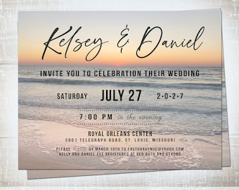 Beach Save the Date Wedding Reception Elopement Invitations Magnets Postcard Travel Tropical Destination islands printed or digital file