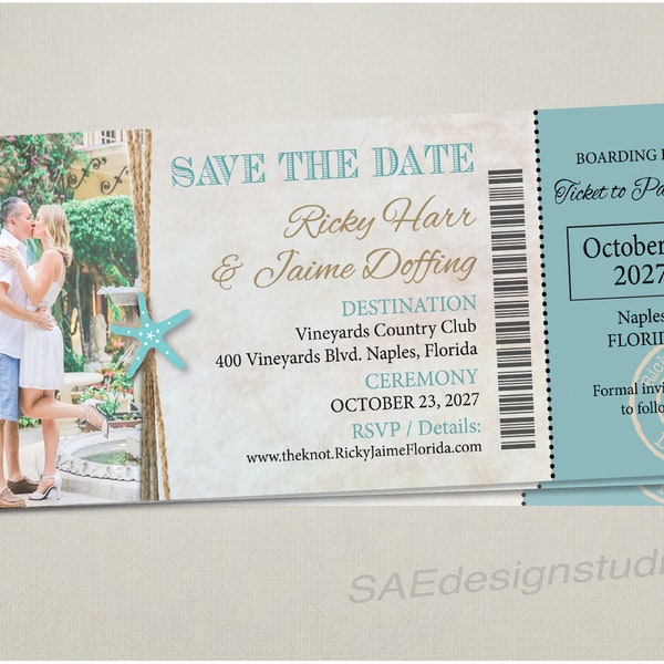 Boarding Pass Ticket Wedding Save the Date Wedding Reception Elope Invitation Card Magnet Beach Destination Travel Disney Cruise purpley