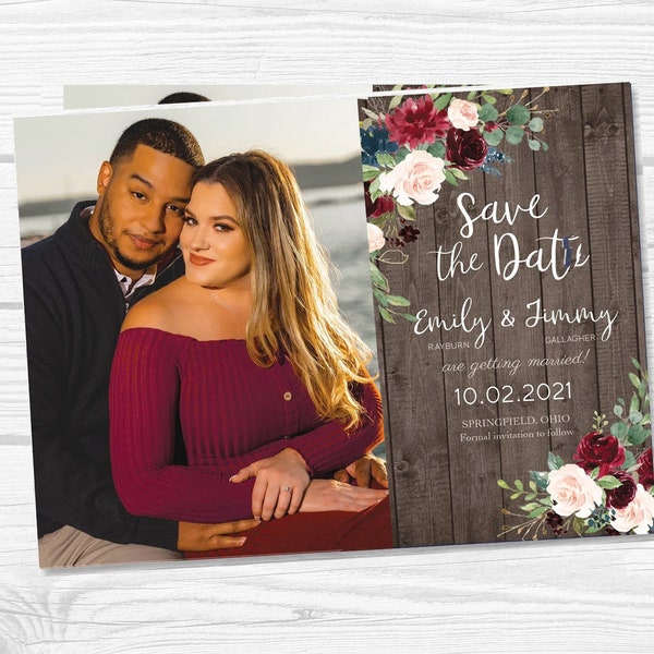 Wedding Save The Dates 3 Photos Magnets Cards Invitations Floral NAVY Pink Blush Gold Coral Teal Mint Blue Burgundy marsala peach beach