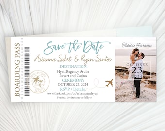 Wedding boarding pass passport wedding Beach Cruise Travel save the date cards magnets invitations destination