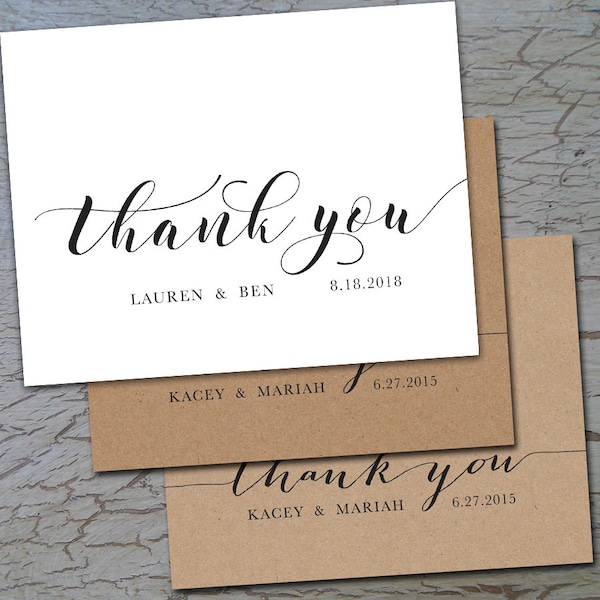 Affordable Wedding Thank You Cards Notes Printed thank you Postcards Cards White Cream Rustic Brown Kraft Ivory Grey folded or flat cheap