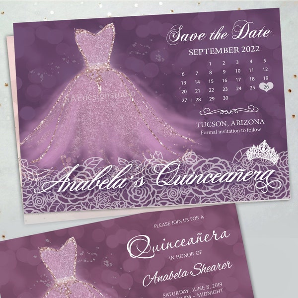 Purple Lilac Lavendar Pink Quinceanera Sweet 16 Birthday save date magnets Blue Quinceanera Save the Date Magnet Gold silver navy blue