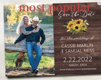 Rustic sunflowers cheap save the date wood kraft sunflower country modern western