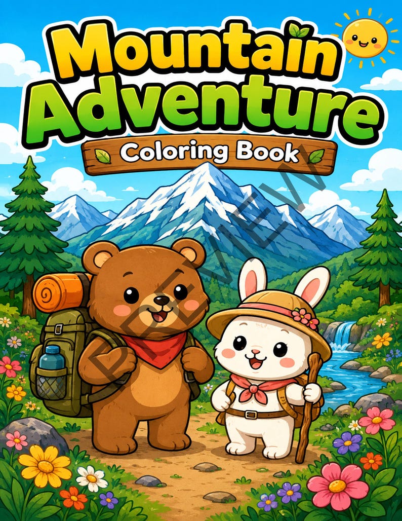 Kawaii Mountain Adventure Coloring Pages for Kids &amp; Adults - Cute ...