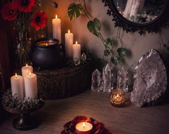 Bougie votive au pavot rouge, vitrail 3D