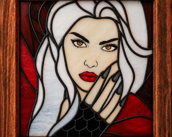 Manon Blackbeak Stained Glass Original Art with frame