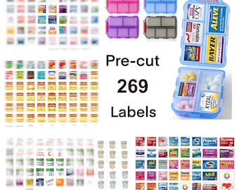 Travel Pill Case with 269 Pre-cut Pill Stickers,Custom Medication Labels, Mini Stickers in Small, Medium, and Large Sizes for Pill Organizer