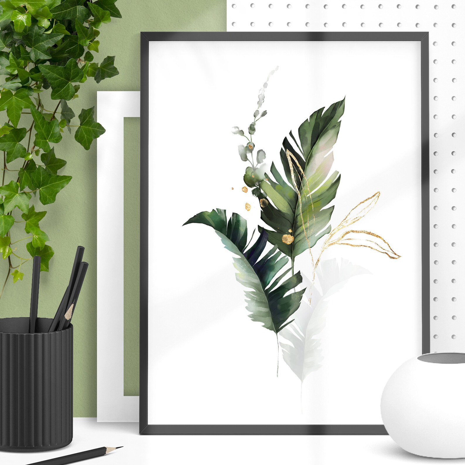 Green Watercolor Boho Outdoor Decor Botanical Prints Boho Wall Etsy