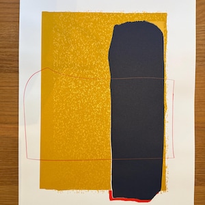 Limited edition screen print: gold, orange and deep blues with red accent artwork