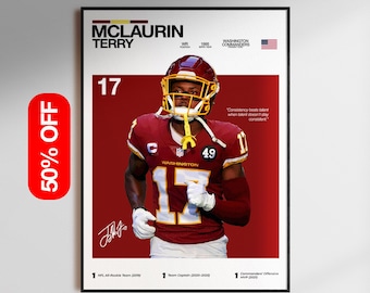 Póster de Terry McLaurin, Arte de pared de los Washington Commanders, Impresión de fútbol americano de la NFL, Descarga digital de receptor abierto, Regalo de decoración deportiva para comandantes