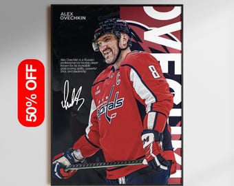 Póster de Alexander Ovechkin, Arte de pared de los Washington Capitals, Lámina de hockey de la NHL, Descarga digital de Ovi, Regalo de decoración de hockey para aficionados de la NHL