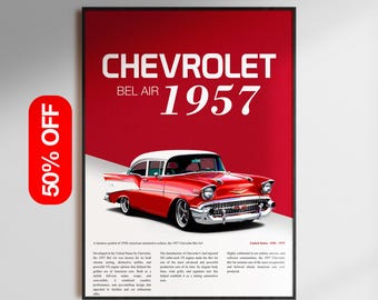 Arte de pared del Chevrolet Bel Air clásico, lámina de coche de lujo, decoración automotriz retro, póster minimalista para garaje, regalo artístico para habitación con temática de coches deportivos.