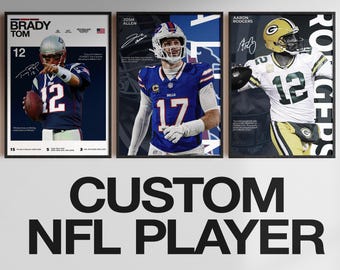 Póster personalizado de jugador de la NFL, arte mural de fútbol americano personalizado, lámina deportiva personalizada, regalo para aficionados al fútbol americano, descarga digital inspirada en la NFL, cueva del hombre
