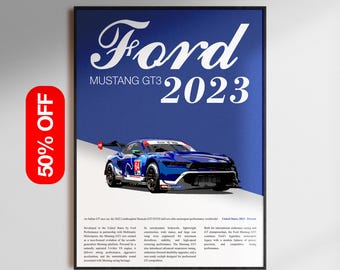 Arte mural de coches deportivos Ford, lámina de coches de lujo, decoración automotriz moderna, póster minimalista para garaje, regalo artístico para la habitación con temática de coches deportivos.