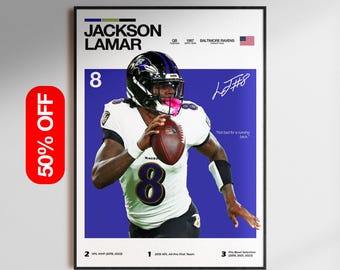 Póster de Lamar Jackson, arte mural del quarterback de los Baltimore Ravens, impresión del MVP de la NFL, descarga digital de fútbol americano, decoración para fanáticos de los Ravens