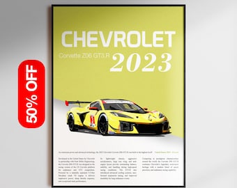 Póster de pared de Chevrolet Corvette, lámina de coche deportivo de lujo, decoración automotriz moderna, póster minimalista para garaje, regalo artístico para habitación con temática de coches deportivos.