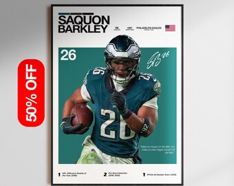 Póster de Saquon Barkley, Arte de pared de los Philadelphia Eagles, Impresión de fútbol americano de la NFL, Descarga digital del corredor, Regalo de decoración deportiva para fanáticos de los Eagles