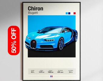 Decoración de pared del superdeportivo Chiron / Láminas de arte de coches exóticos modernos / Pósteres automovilísticos minimalistas para oficina o garaje / REGALO (IMPRESIÓN DIGITAL)