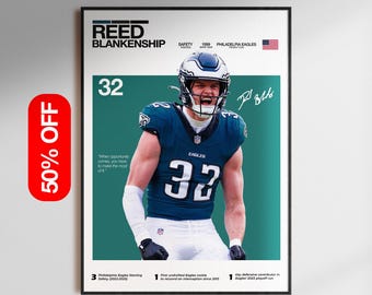 Póster de Reed Blankenship, Arte de pared de safety de los Philadelphia Eagles, Impresión de estrella defensiva de la NFL, Descarga digital de fútbol americano, Decoración para fanáticos de los Eagles