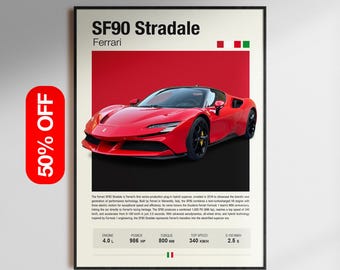 Decoración de pared con superdeportivos Ferrari / Láminas de arte de coches exóticos modernos / Pósteres automovilísticos minimalistas para oficina o garaje / REGALO (IMPRESIÓN DIGITAL)