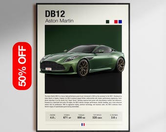 Decoración de pared con el superdeportivo DB12 / Láminas de arte de coches exóticos modernos / Pósteres automovilísticos minimalistas para oficina o garaje / REGALO (IMPRESIÓN DIGITAL)